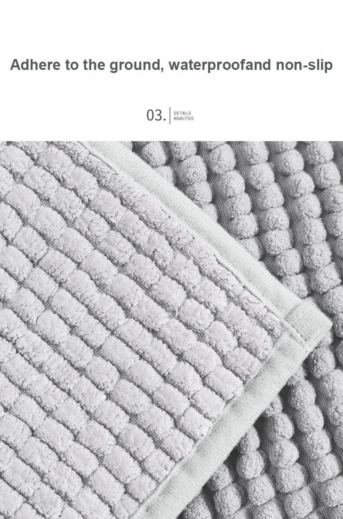 Mei Lifestyle Soft Microfiber Bath Mat, Quick-Dry, Absorbent Chenille with Rubber Backin, Machine Washable Bathroom Mat, Grey
