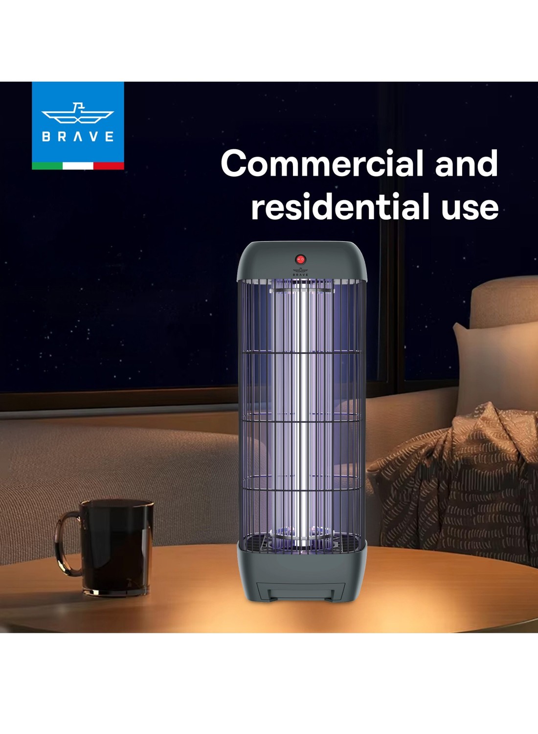 Brave Electric Mosquito Killer Bug Zapper with 15W UV Lamp, Powerful Indoor & Outdoor Insect Trap, Quiet, Safe, and Effective for Home, Kitchen, Patio, and Commercial Use (GREY BIK-04)