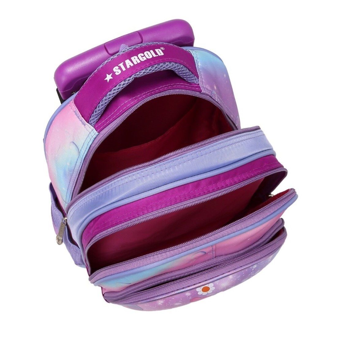 Baby Backpack 3Pcs For Baby Girls 1 lunch 1 Pencil Box And 1 Bag With Adjustable Strap For School 2 Wheels 14 Inch