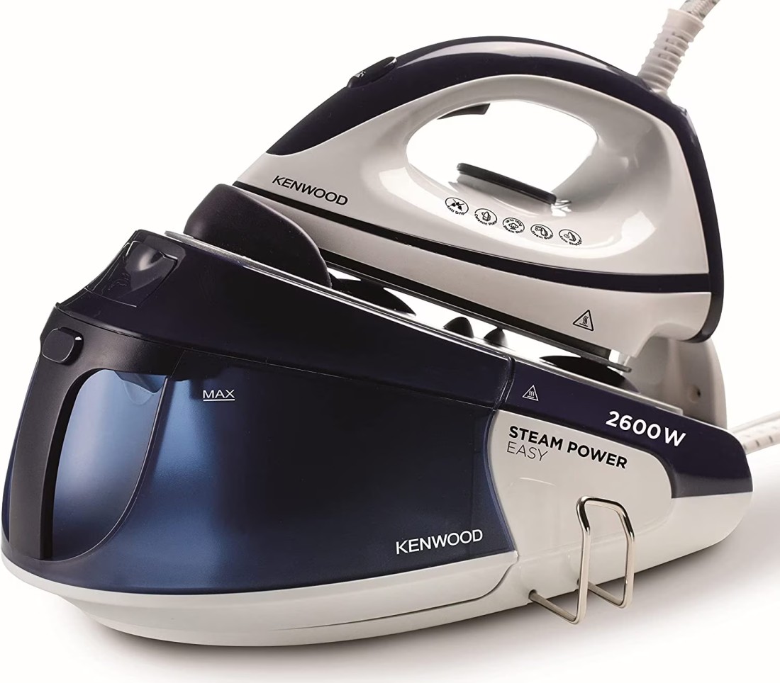 Kenwood Steam Iron Station, 2600W, SSP20.000WB, White/Blue (1.8L Water Tank Capacity, Ceramic Soleplate, 180g Steam Shot, Anti Drip, Auto Shut Off, Self Clean Function)