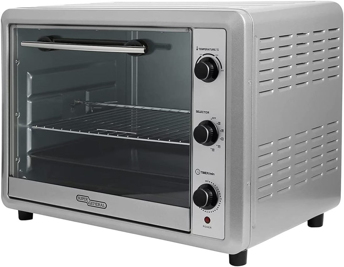 Super General 60 Liter Stainless Steel Electric Oven, Rotisserie-Grill, Convection-Oven, Complete-Heat, SGEO-064-KRC, Silver