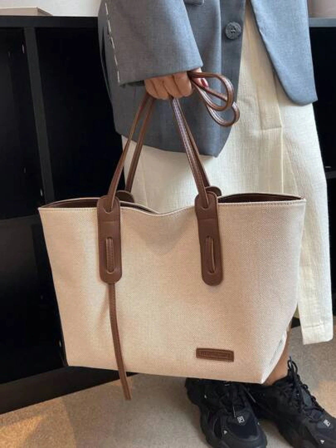 Large Capacity Foldable Shoulder Strap Tote Bag Suitable For Women Shopping Work Commute Outing Business Events Gift For Mom New In Fall Winter Larrge Capacity Shoulder Tote Bag