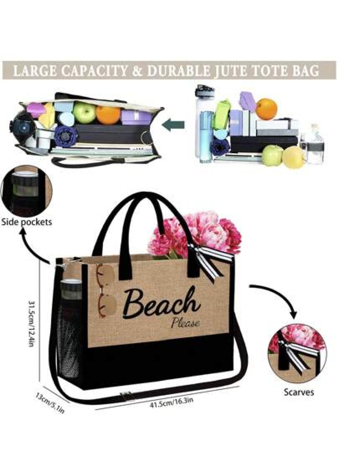 1set Beach Letter Print Tote Simple Linen Tote Reusable Grocery Shopping Tote Bag And Makeup Bag Holiday Gift Bag Perfect For Vacation Travel Khaki Summer Essentials Perfect For Vacation Holiday Suita