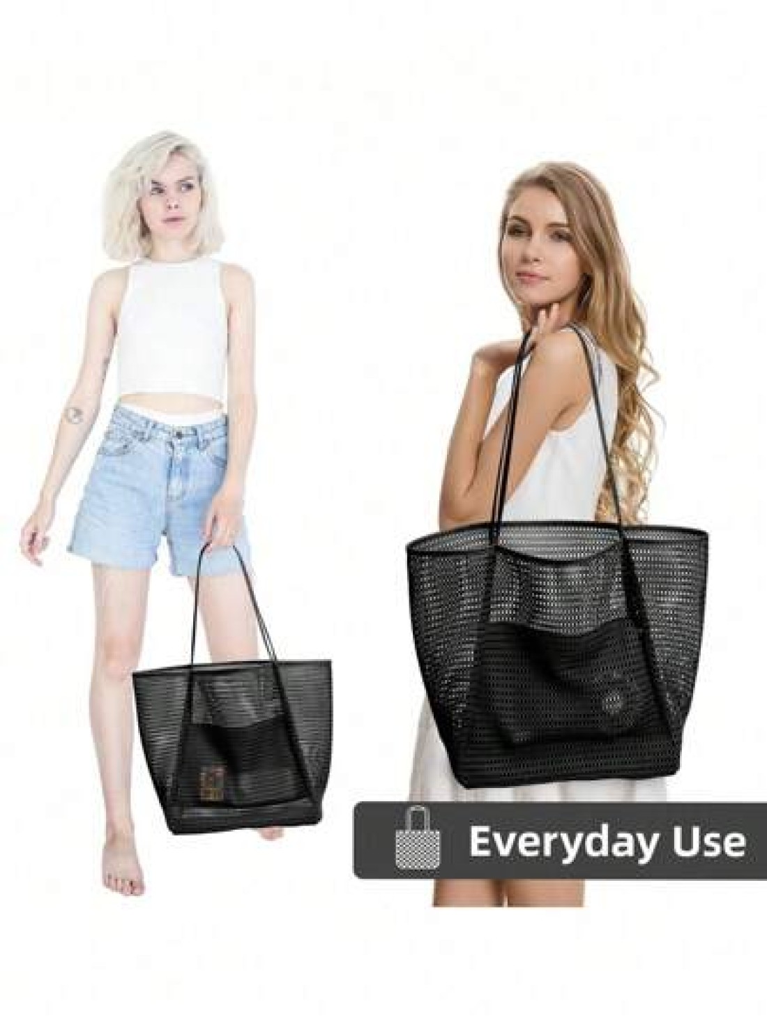 1pc Beach Mesh Tote Bag Casual Tote Bag Women Foldable Shoulder Handbag For Beach Picnic Vacation Large Capacity Waterproof Beach Bag Lightweight Foldable Beach Bag Portable Travel Bag Travel Essentia