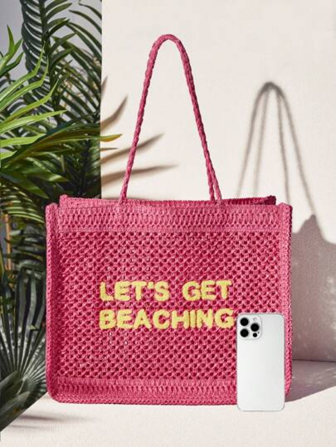 SHEIN VCAY Vacation Casual Letter Embroidery Hollow Out Tote Bag
