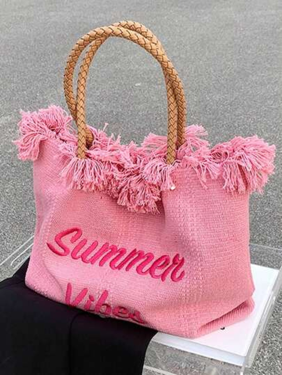 Fashionable Large Capacity Letter Tassel Canvas Tote Bag Simple And Perfect For Shopping And Commuting School Supplies School Bag School Tote Bag Back To School Large Capacity Suitable For Teen Girls