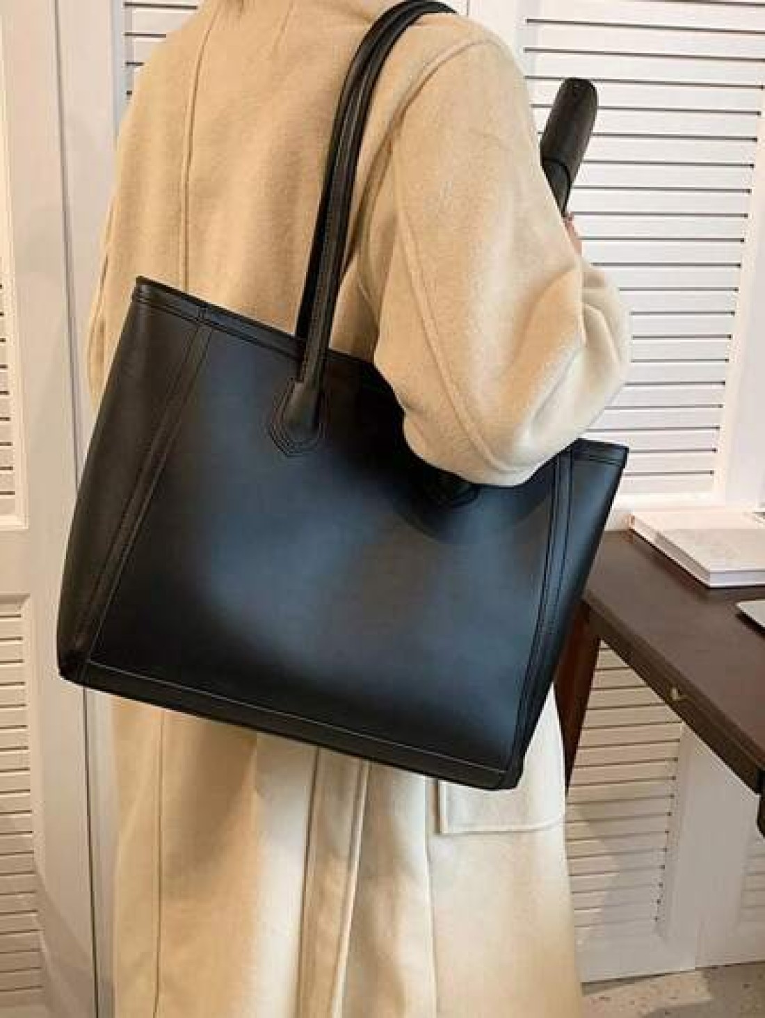 Lightweight Business Casual Stitch Detail Shoulder Tote Bag For Women Rookies White Collar Workers For Teen Girls Women College Students Rookies White Collar Workers Perfect For Office College Work Bu