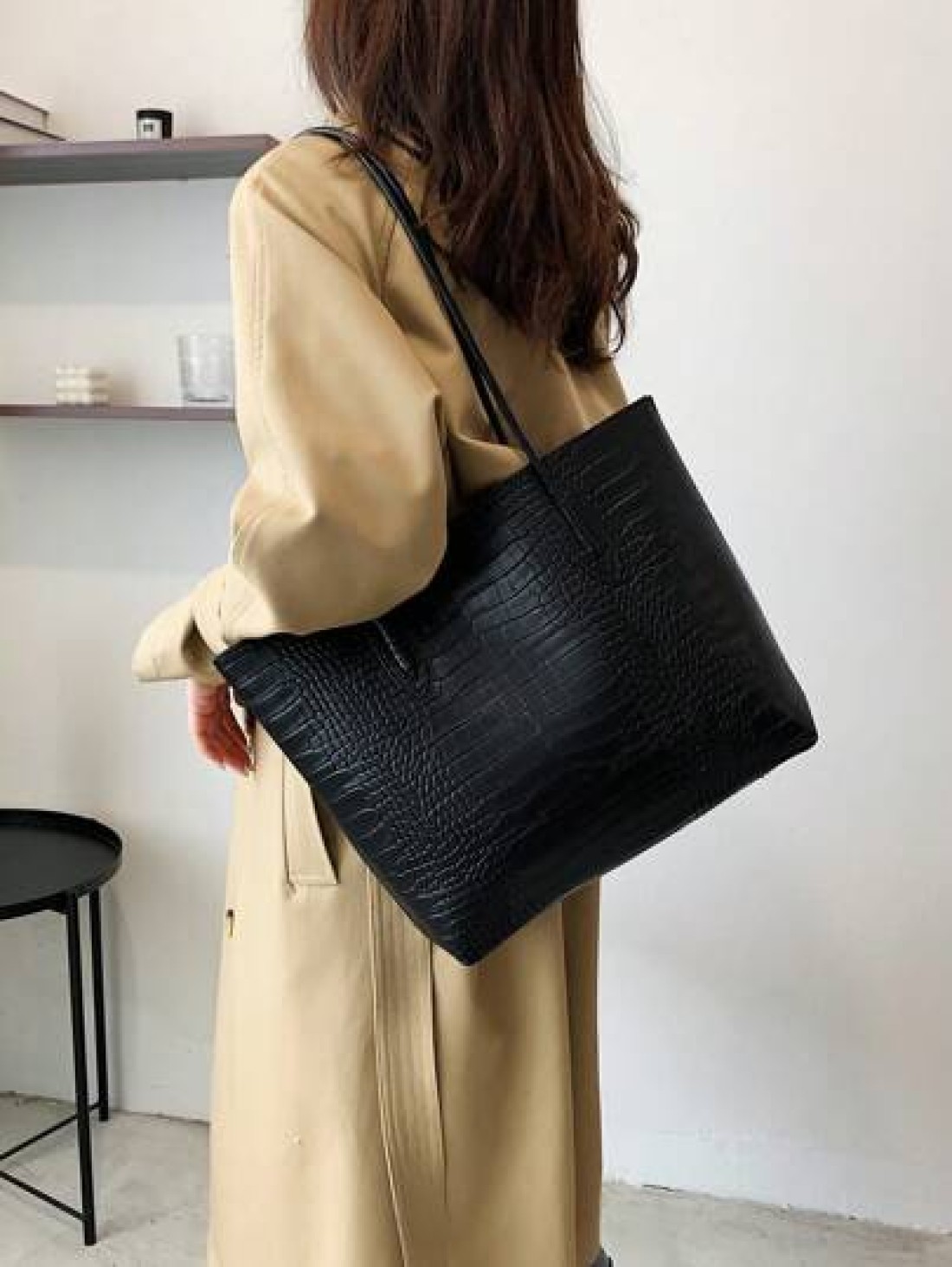 Lightweight Business Casual Crocodile Embossed Shoulder Tote Bag With Coin Purse For Teen Girls Women College Students Rookies White Collar Workers Perfect For Office College Work Business Commute Out
