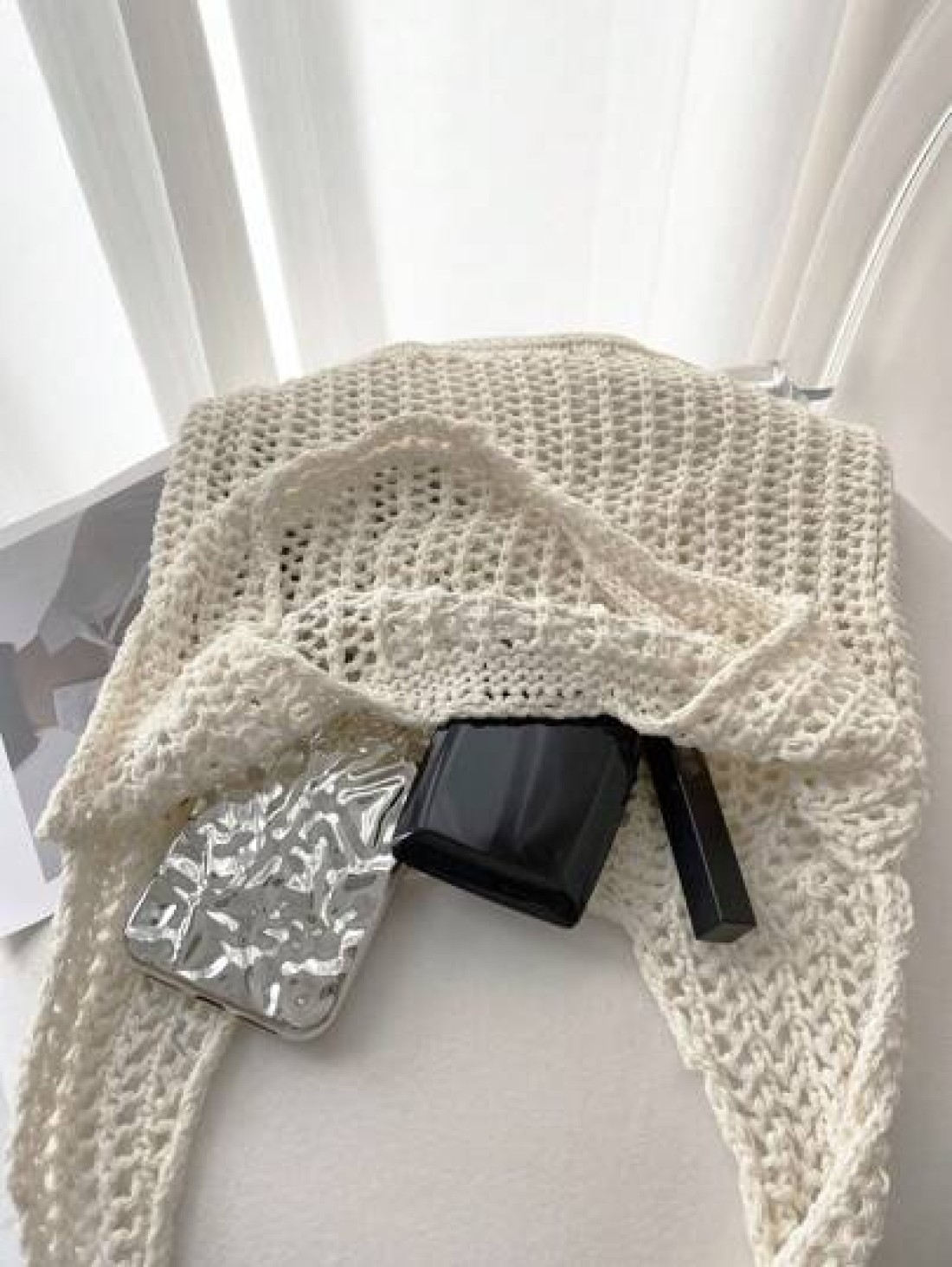 Lightweight Casual Hollow Out Design Crochet Bag Medium Vacation For Teen Girls Women College Students Perfect For College Outdoors Travel Outings School Bag Large Capacity Portable For Teen Girls Wom