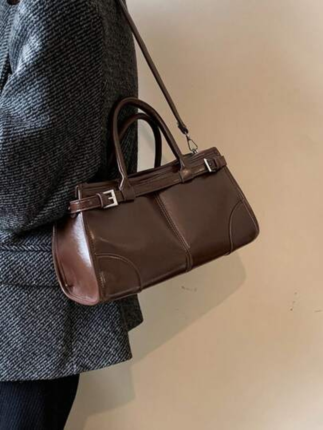 Women s Glossy Tote Bag Large Capacity Fashion Handbag With Detachable Shoulder Strap Coffee Color
