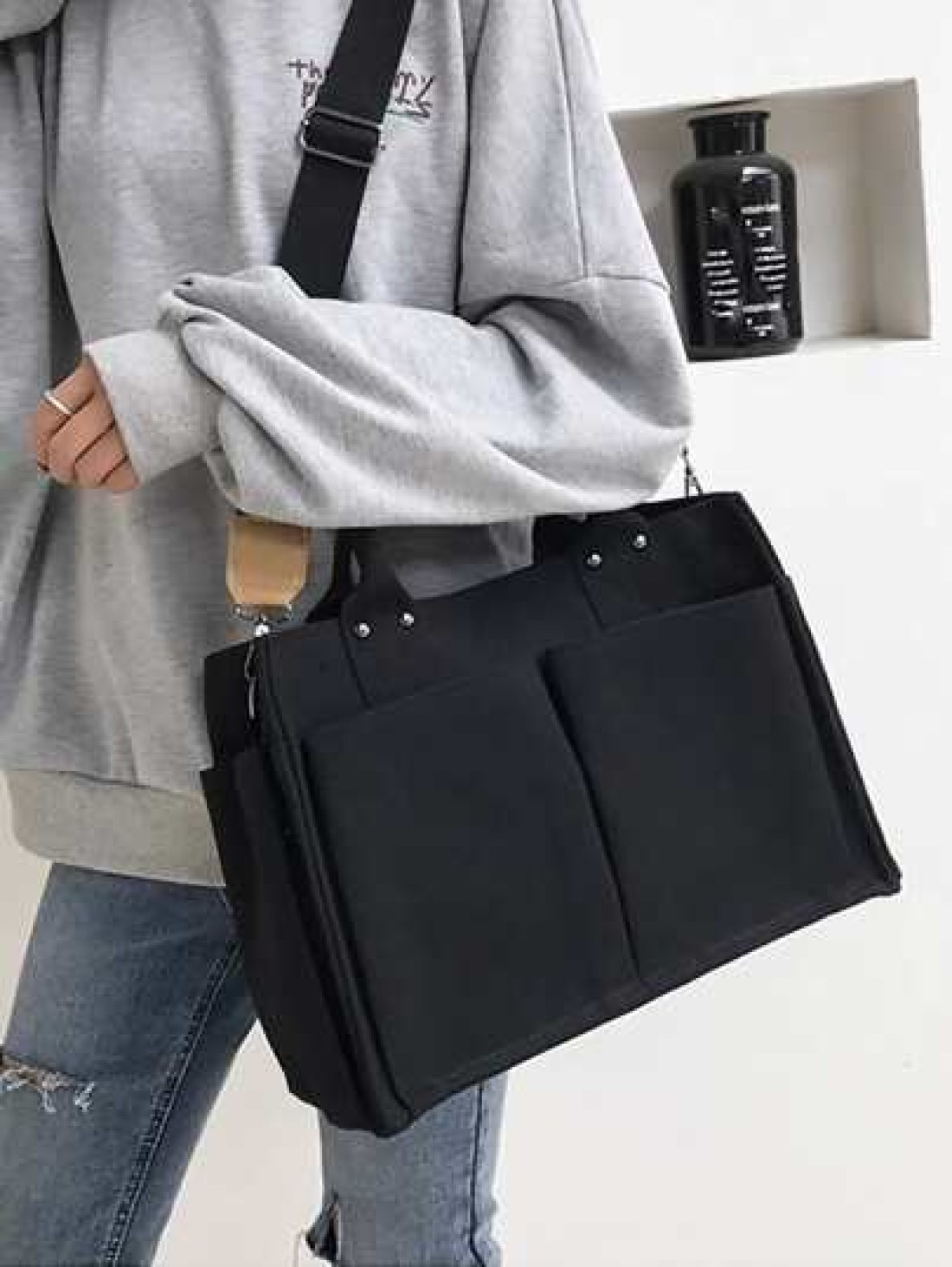 Large Capacity Canvas Tote Bag With Multiple Pockets For Casual Use Simple Canvas Tote Bag Wide Strap Crossbody Bag Multi Pockets Handbag for Travel