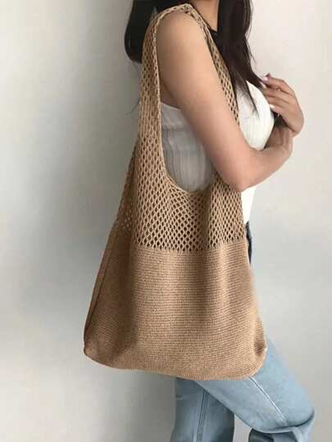 Hollow Crochet Bag Large Capacity Shopping Bag Women s Woven Shoulder Bag
