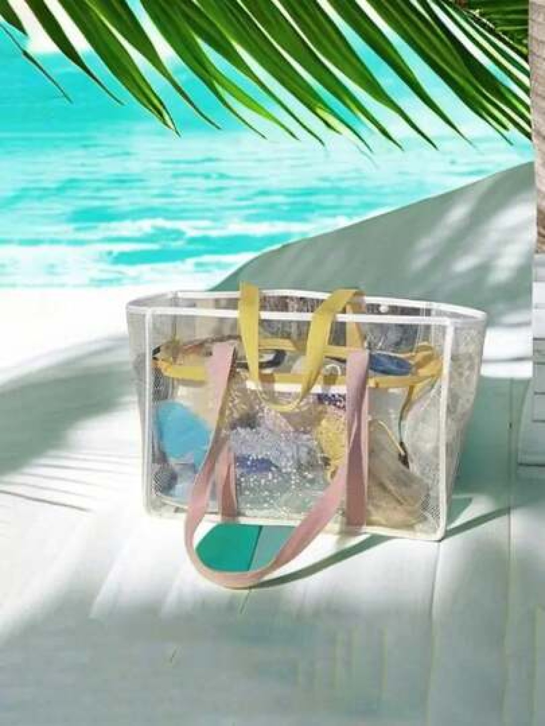 1 2pcs Clear Mesh Large Capacity Tote Bag Beach Bag PVC Waterproof Sandproof Storage Bag Mesh Beach Bag Large Beach Tote Bag Summer Beach Toy Storage Bag Bathroom Bag Foldable Shoulder Handbag Beach S