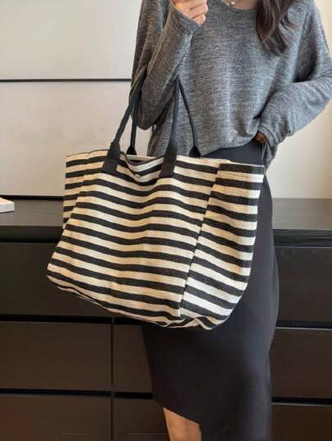 Yogodlns Simple Stripe Design Tote Bag For Girls Women Canvas Shoulder Bag Ladies Shopping Bags High Quality Handbagsschool Tote Bag Portable Foldable Business Casual Suitable For Teen Girls Women Col