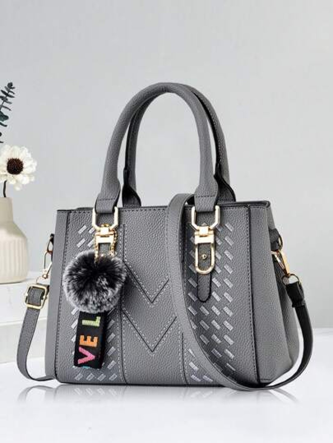 New Shoulder Handbag With Fur Ball Pendant Casual Style Mother s Day Gift For Mom Must Have For Mom Perfect For Office College Work Business Commuting Outdoor Travel Outing Best Mothers Day Gifts Ever
