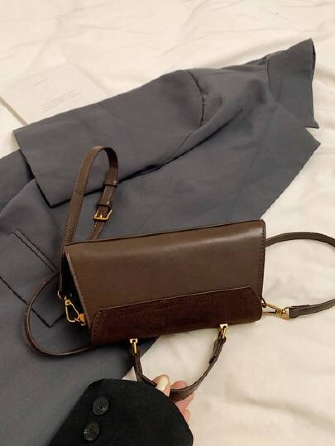 1pc Women Retro Suede Like Fashion Handbag PU Patchwork Shoulder Bag Small Square Daily Work Purse