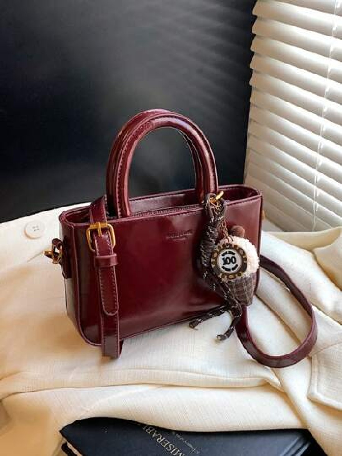 Wine Red Handbag Vintage Style Fashion Versatile Structured Zipper Closure Crossbody Bag PU Leather Suitable For Daily Commute Dating Gift Best Mothers Day Gifts Women