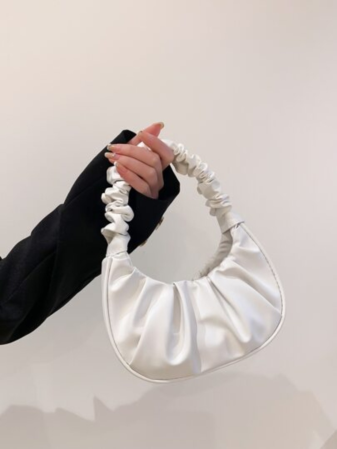 Mini Solid Color Women Pleated Handbag Women Solid Color Cloud Crescent Shoulder Bag