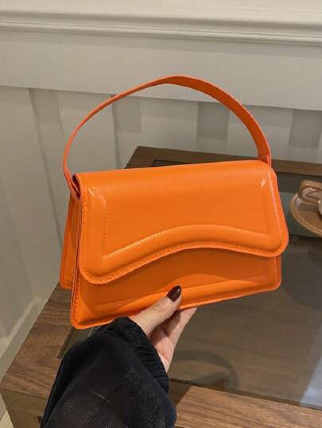 New Orange Ladies Solid Color PU Small Square Bag Simple And Stylish Handbag For Going Out And Versatile