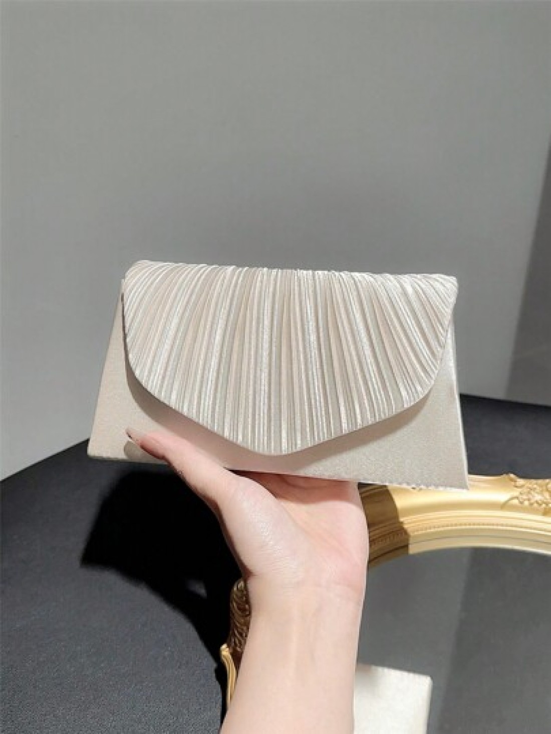 Women Classic And Elegant Pleated Design Clutch Bag With Flap Perfect For Formal Parties Romantic Weddings Dances And Evening Events Can Be Used As Handbag Envelope Bag Or Chain Bag Fits With Evening