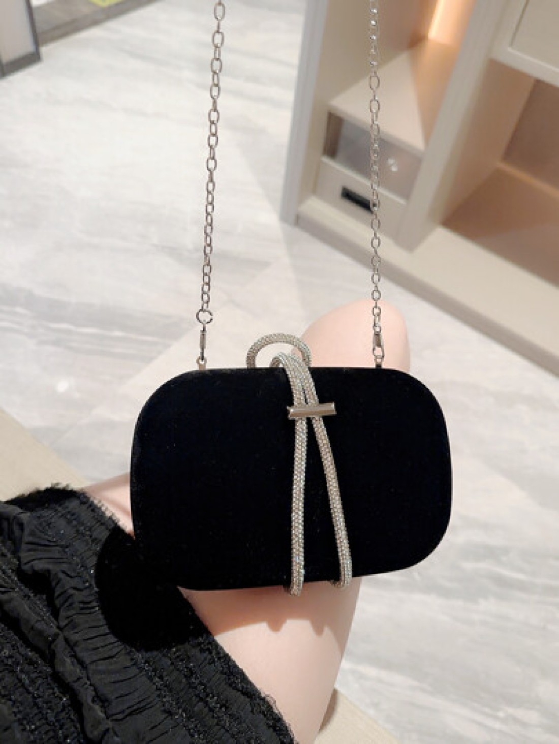 Moonlit EveBag Lightweight Business Casual Metallic Diamond Decorated Box Clutch Evening Bag Evening Bag Dinner Bag Glamorous Elegant Exquisite Quiet Luxury Rhinestone For Party Girl Woman Bride Perfe