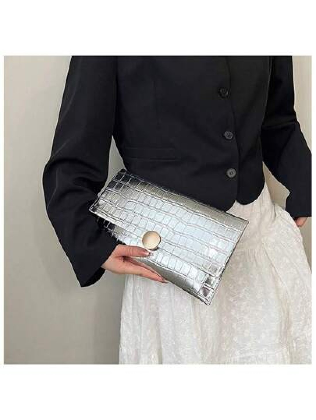 Crocodile Pattern PU Women s Clutch Bag Envelope Style Wallet With Metal Ring Buckle Unique Evening Bag Suitable For Parties Dances Weddings Formal Events