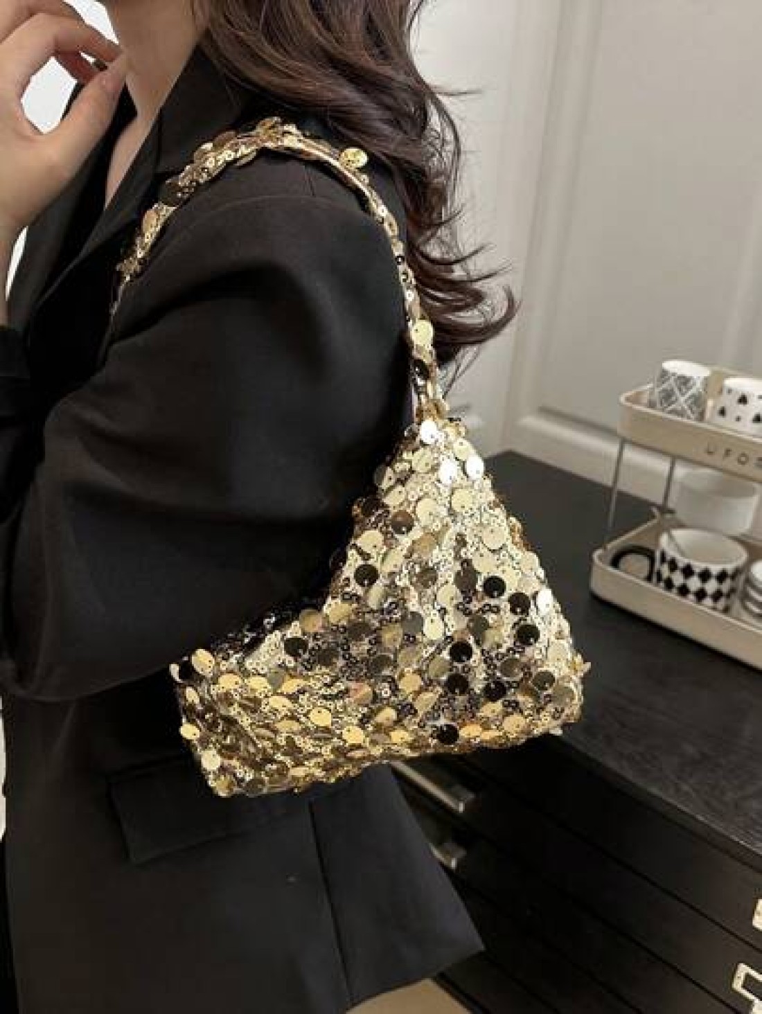 1pc Zippered Closure Sparkly Wristlet Bag Multicolor Sequin Design Europe US Style Creative Personality Cell Phone Shoulder Crossbody Bag Suitable For Party Gala Date Night For Women