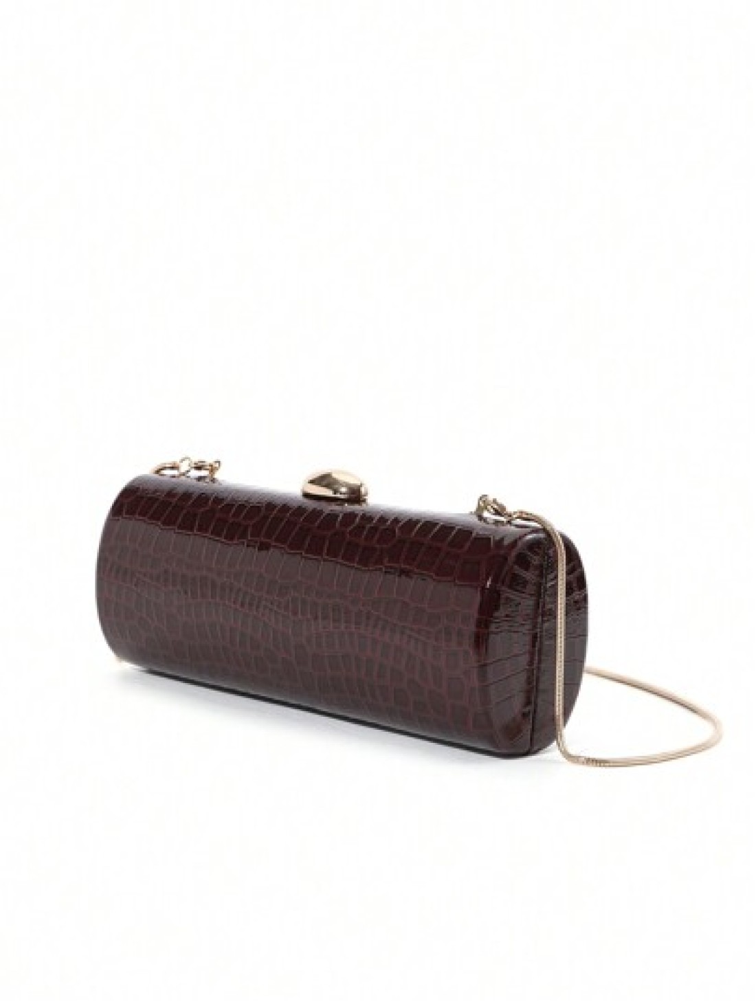 Elegant Fashionable Wine Red Crocodile Pattern Solid Color PU Leather Clutch Box With Metal Chain For Women Suitable For Daily Outings Dates Banquets Galas Parties Autumn Winter