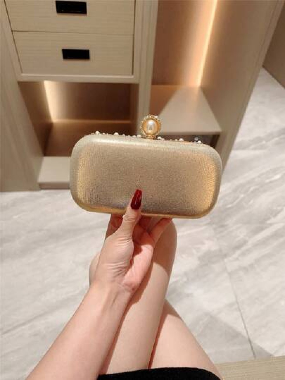 1pc Sparkling Charming Elegant Exquisite Rhinestone Decor Clutch Bag Romantic Faux Pearl Embellished Party Handbag For Women Perfect Gift For Parties Weddings Galas Dinners Banquets Suitable To Pair W