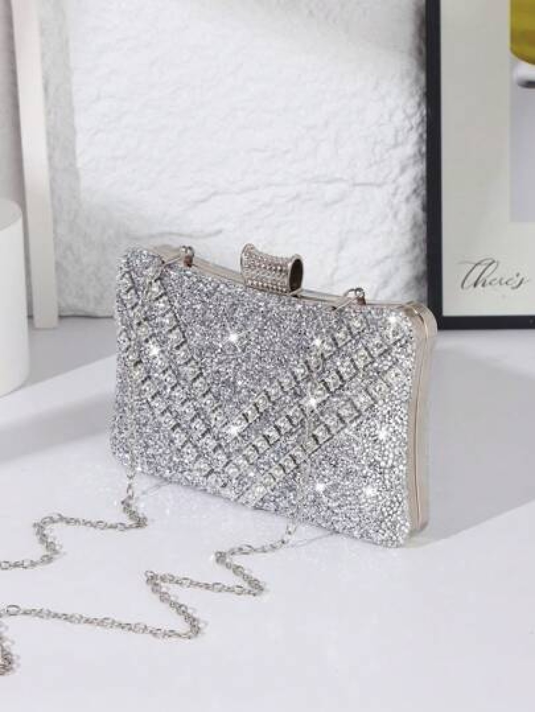 Women s Shiny Rhinestone Decorated Evening Clutch Bag Comes With Metal V Shape Rhinestone Decor Dazzling Box Shaped Purse Perfect For Enchanting Looks Suitable For Bride Wedding Party Prom Birthday Gi