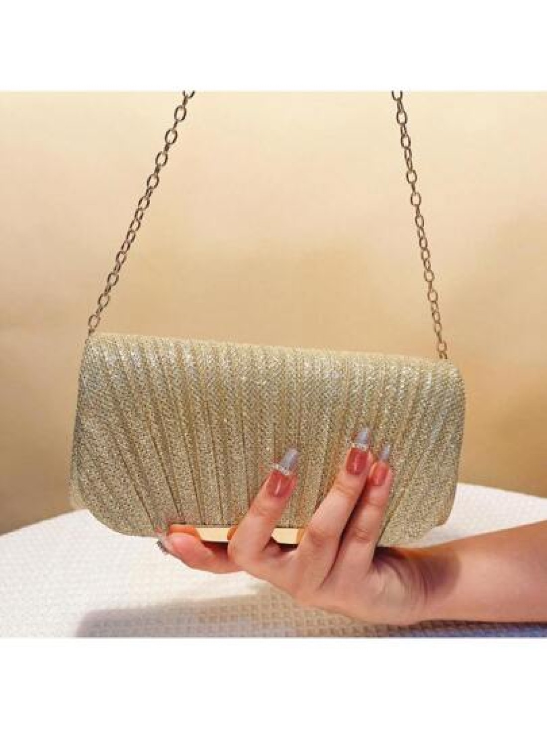 Women s Fashionable Elegant Pleated Clutch Bag Formal Party Evening Bag With Chain Shoulder Strap