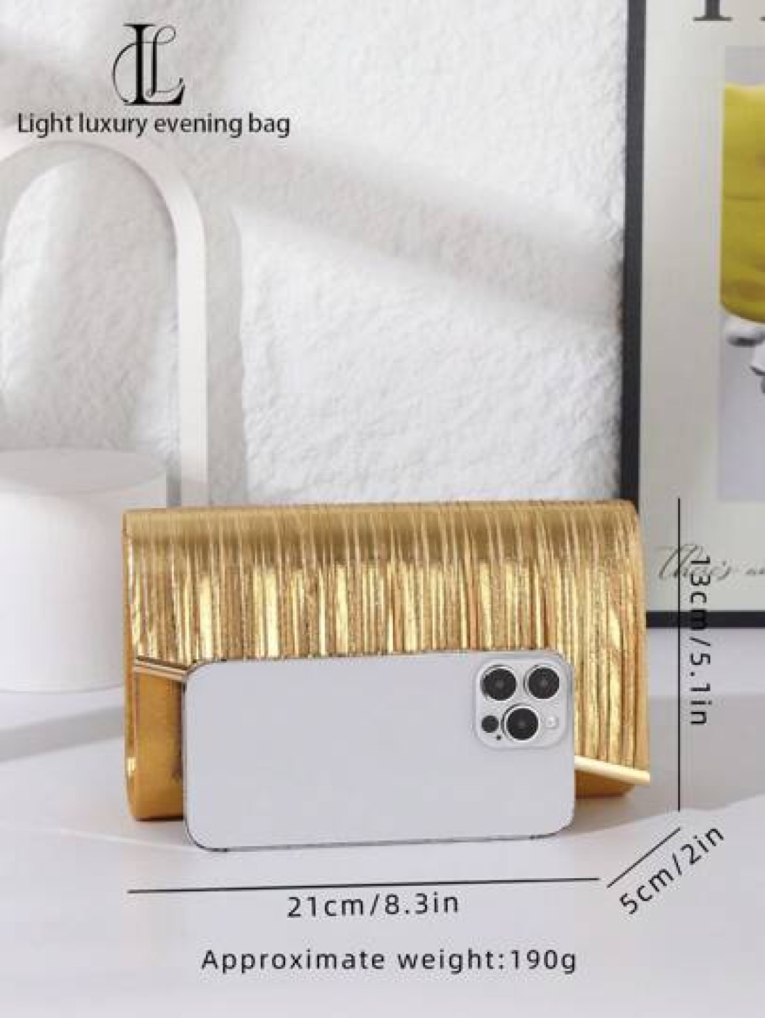 1pc Women s Fashionable Elegant Shiny Gold Pleated Evening Clutch Bag Decorated With Metallic Stripes Versatile Clutch Purse For Dignified Lady Suitable For Wedding Prom Nightclub Party Birthday Gift