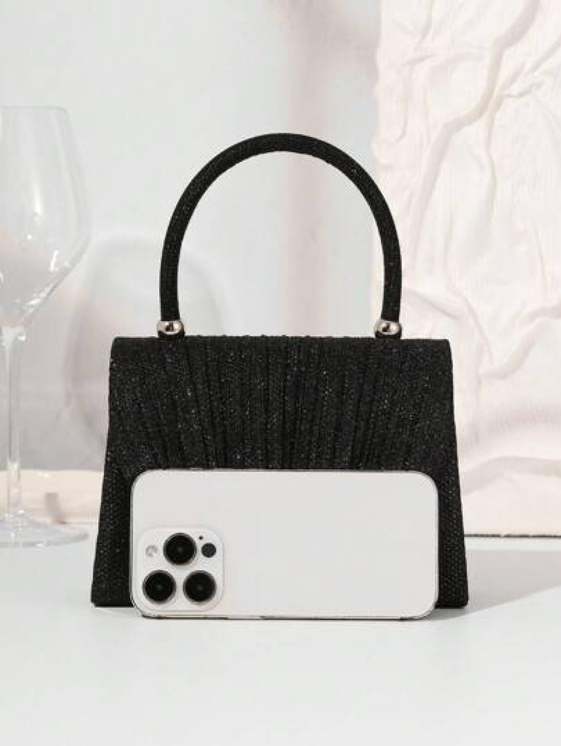 Lightweight Business Casual Rhinestone Decor Bucket Bag Mini Drawstring Design Clear Bag Faux Pearl Bag Evening Bag Dinner Bag Glamorous Elegant Exquisite Quiet Luxury Rhinestone For Party Girl For Wo