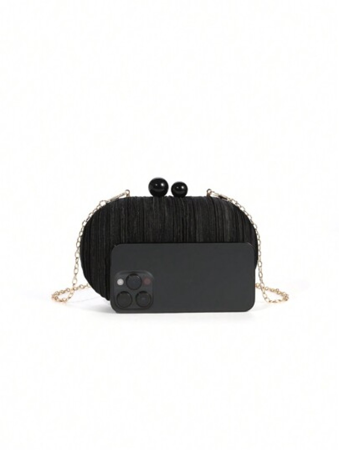 1pc Elegant Mini Solid Color Satin Textured Pleated Oval Clutch Bag Suitable For Party Wedding Formal Events
