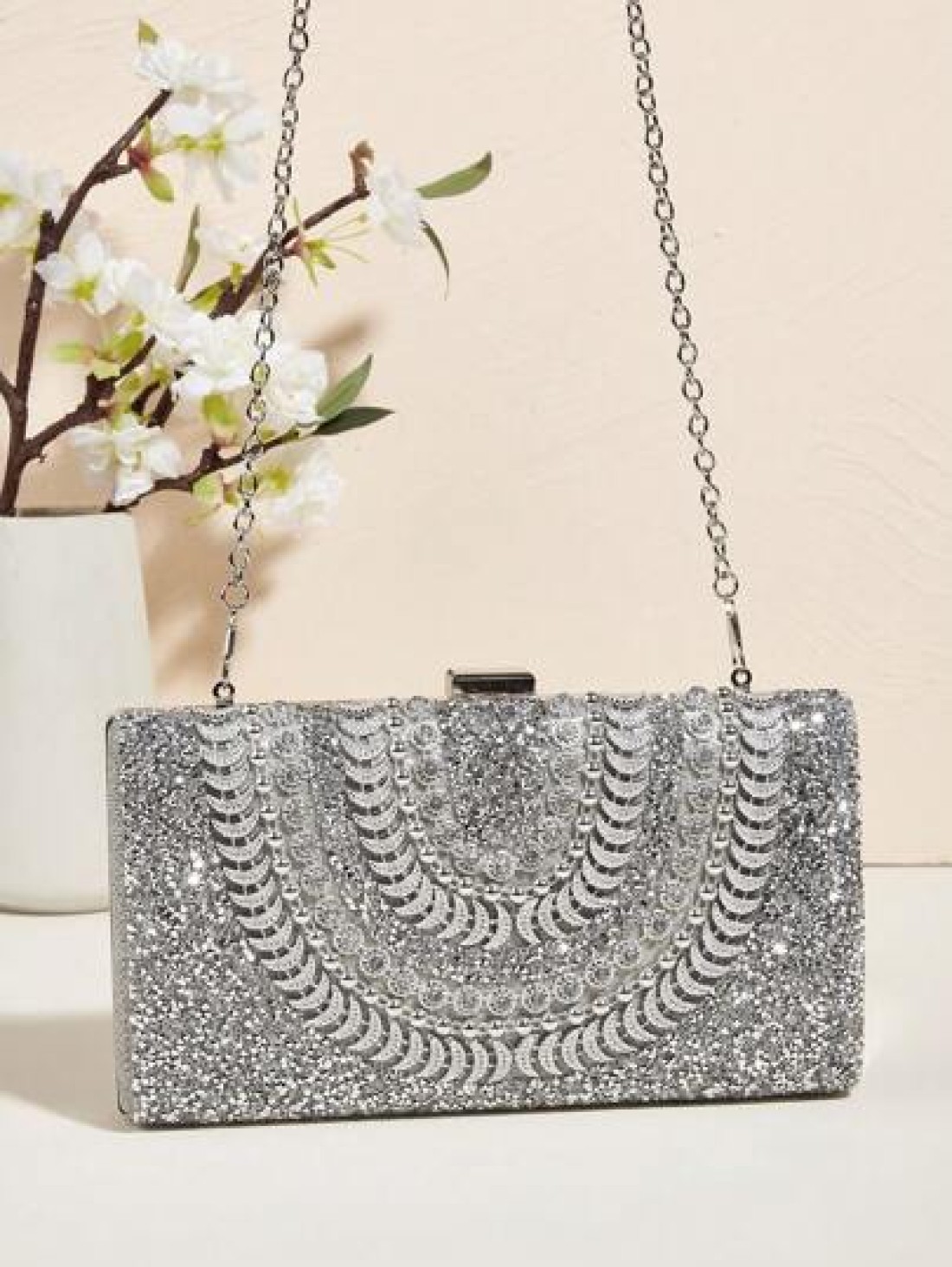 Handcrafted Glitter Rhinestone Embedded Evening Clutch Bag Party Bag Cosmetic Bag Shoulder Strap Crossbody Chain Bag Fashion Handbag