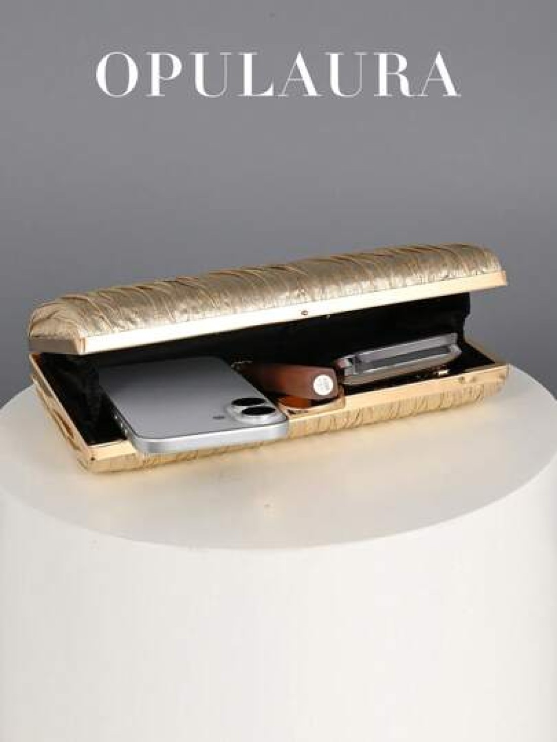 OpulAura Retro Luxury Clutch Bag Gold Leather Pleated Design Fashion Party Purse Elegant Box Handbag With Chain Strap Suitable For Party Wedding Formal Events Autumn Winter Tready Party Bags Perfect F