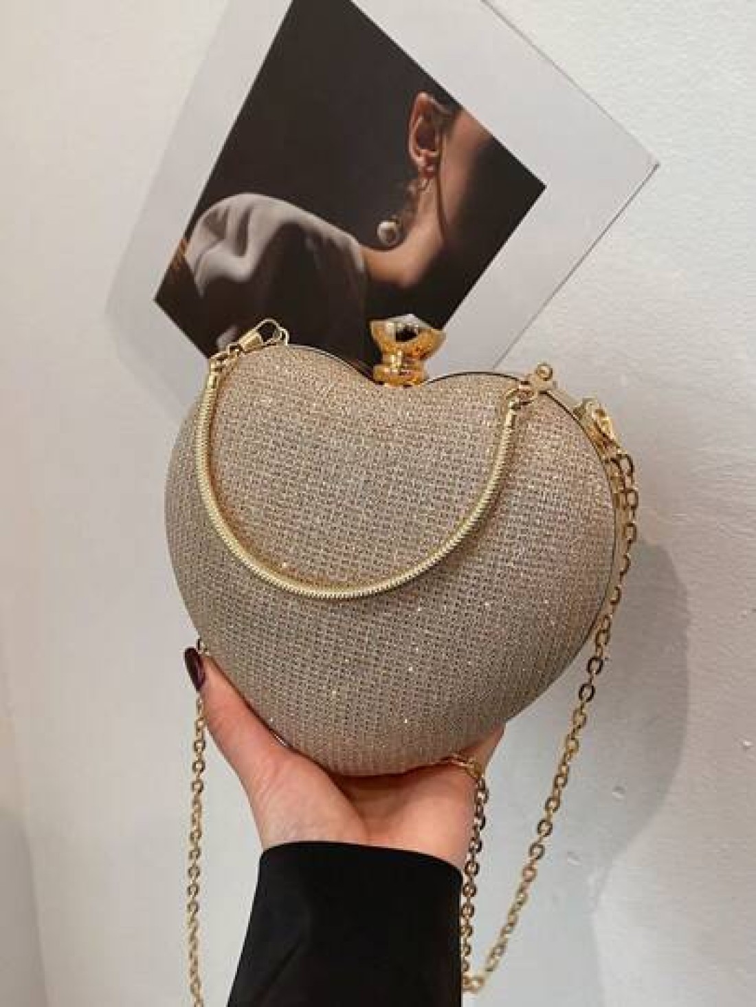 Luxury Handbags Clutch Purses Heart Shape Chain Women Ladies Evening Bags