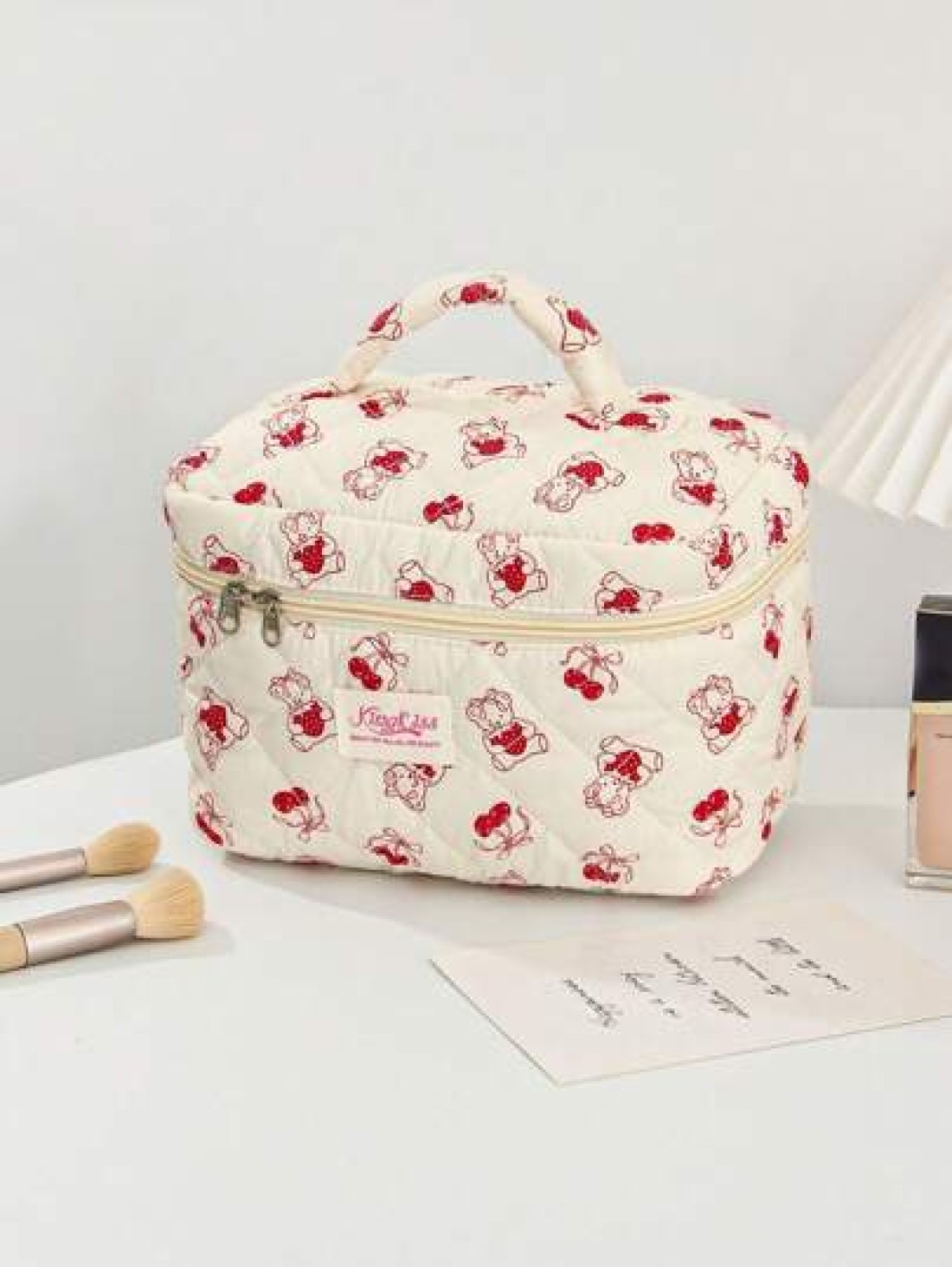 1 Piece Cherry Bear Cosmetic Bag Set Cherry Pattern Multifunctional Makeup Bag Square Large Capacity Makeup Bag Travel Toiletry Bag Aesthetci Toiletry Bag Pencil Case Skincare Bag For Travel Cruises M