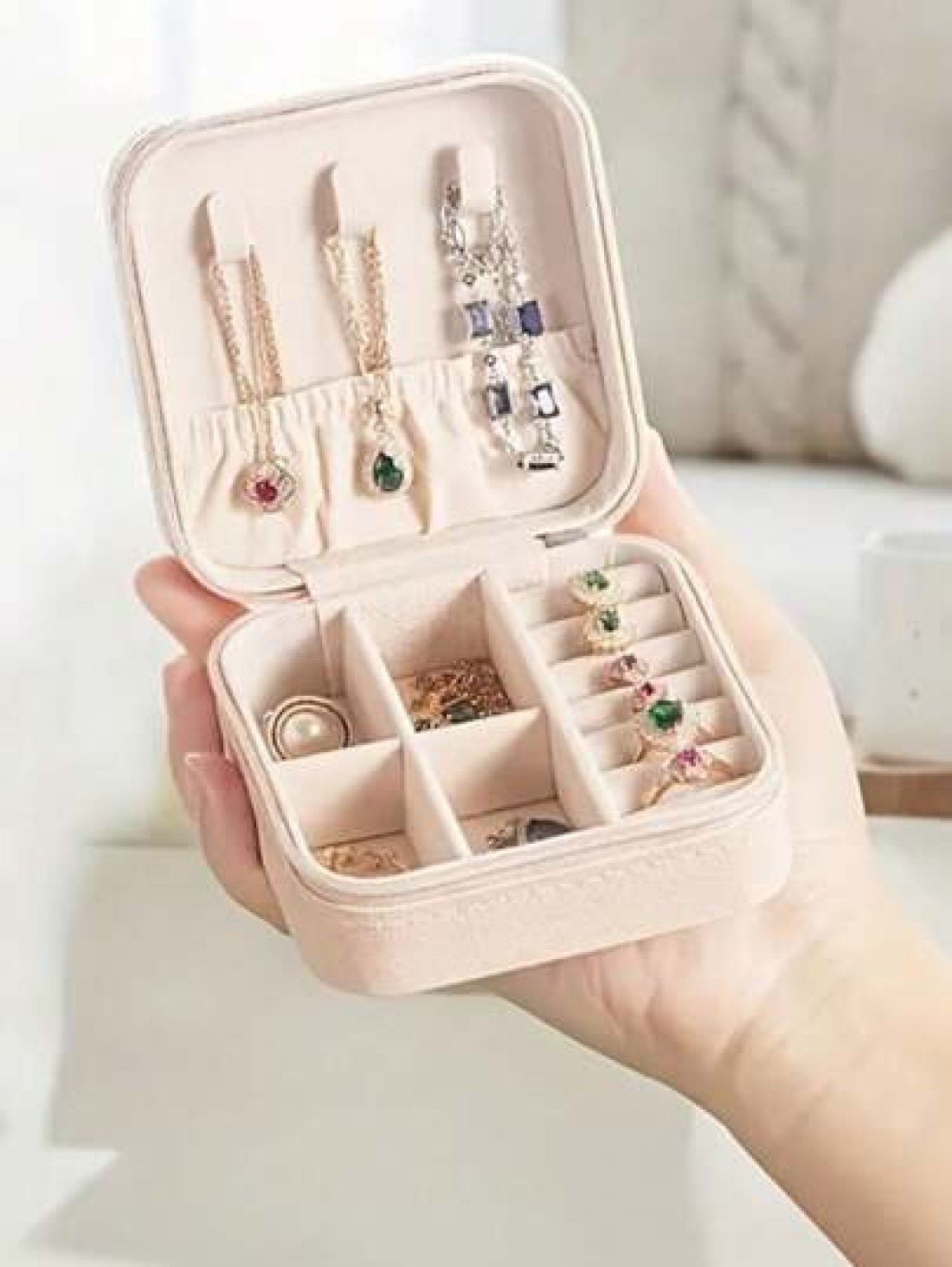1pc Portable Minimalist Jewelry Box Multi Function Jewelry Storage Case Suitable For Storing Earrings Rings Necklaces Bracelets Gift For Valentine s Day Mother s Day Holiday Easter Wedding Travel Home