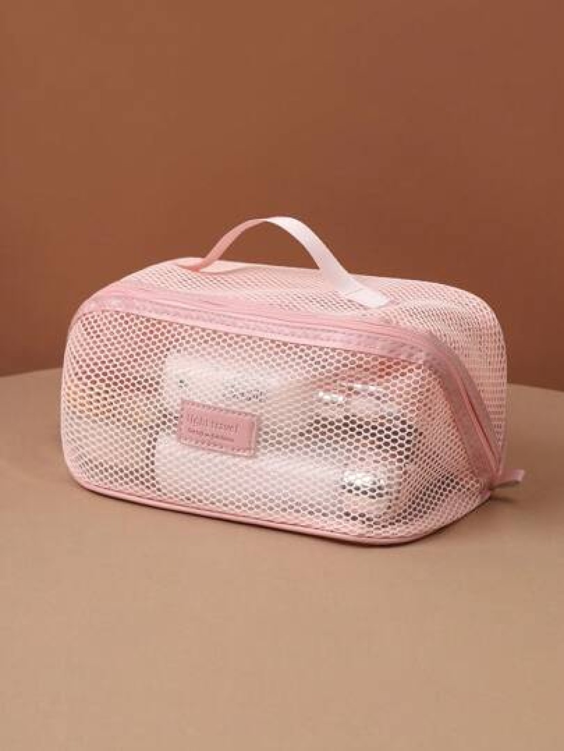 1pc Portable Mesh Travel Toiletry Bag Large Capacity Makeup Organizer Pouch Multi Functional Cosmetic Bag With Handle Women Gift Girls Gift Birthday Gift Mother s Day Gift Can Store Lipstick Eyeshadow