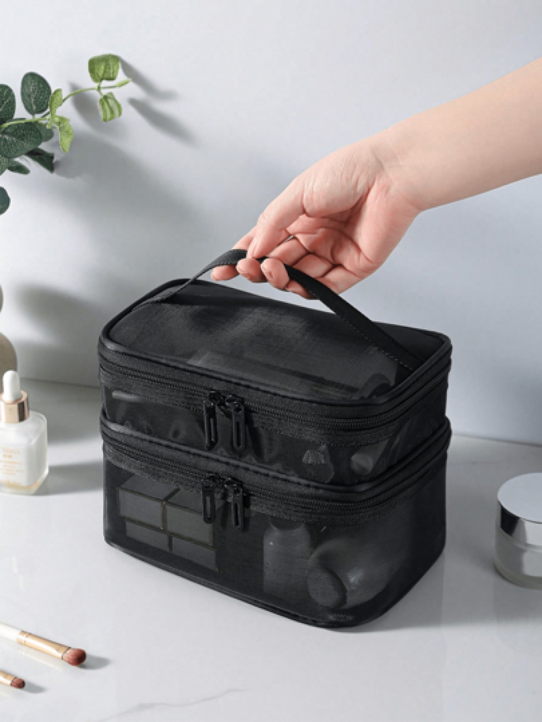 1pc Multi Function Cosmetic Bag Portable Makeup Organizer Bag Waterproof Travel Toiletry Bag Large Capacity Storage Bag For Makeup Cosmetics Lip Gloss Lipstick Combs Brushes Toothpaste Jewelry Station