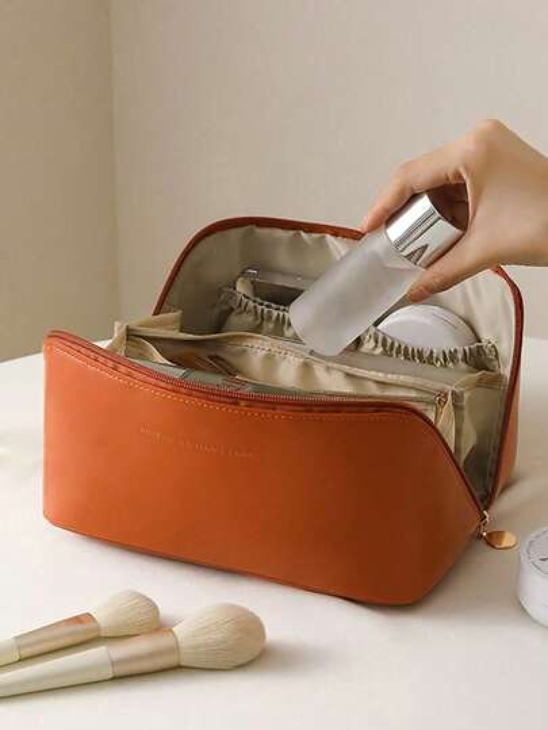1pc Large Capacity Travel Makeup Bag Multi Functional Makeup Bag Women s Portable Organizing Bag Makeup Bag Organizing Bag Daily Supplies PU School Supplies Student School Supplies Back To School Bag