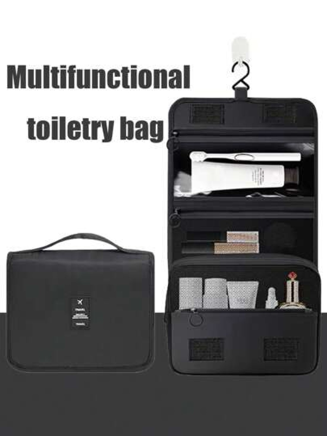 1pc Large Capacity Multi Function Zoned Storage Bag Hanging Toiletry Cosmetic Bag Travel Organizer Tote Boho Style For Hotel Narrow Bathrooms Outdoor Camping Quick Access Items Interior Space Layout M