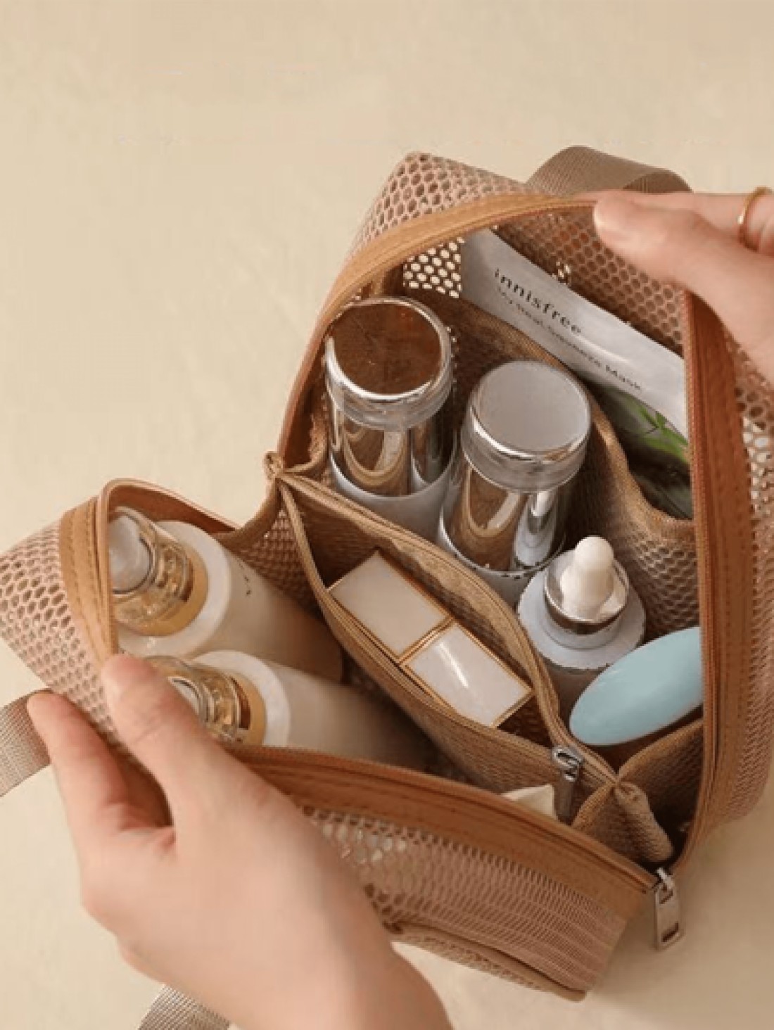 1pc Large Capacity Mesh Cosmetic Bag Portable Travel Toiletry Organizer Multi Function Storage Pouch With Zipper Mesh Bag For Cosmetics Skincare Phones Jewelry And Small Items Gift Travel Multiple Col