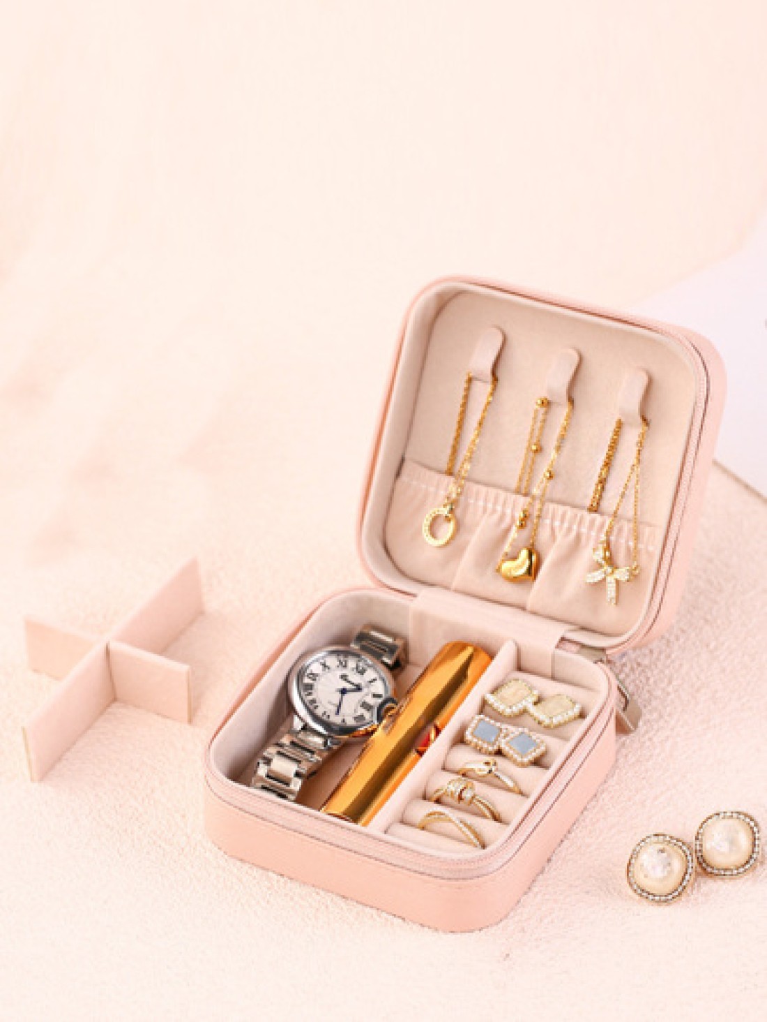 1PC Mini Jewelry Organizer Display Travel Jewelry Zipper Case Boxes Earrings Necklace Ring Portable Jewelry Box Leather Storage Jewelry Storage Box Women Gifts Girl Gifts Girlfriend Gifts Back To Scho