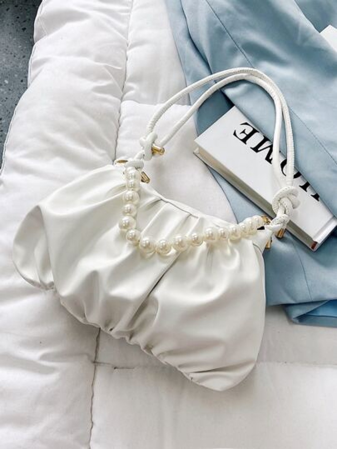 Argyle Princess Faux Pearl Rhinestone Pearl Chain Decor Minimalist Pearls Decor Ruched Bag For Party Wedding Prom And Dinner Lipsticks Women s Pearl BagMinimalist Fashion