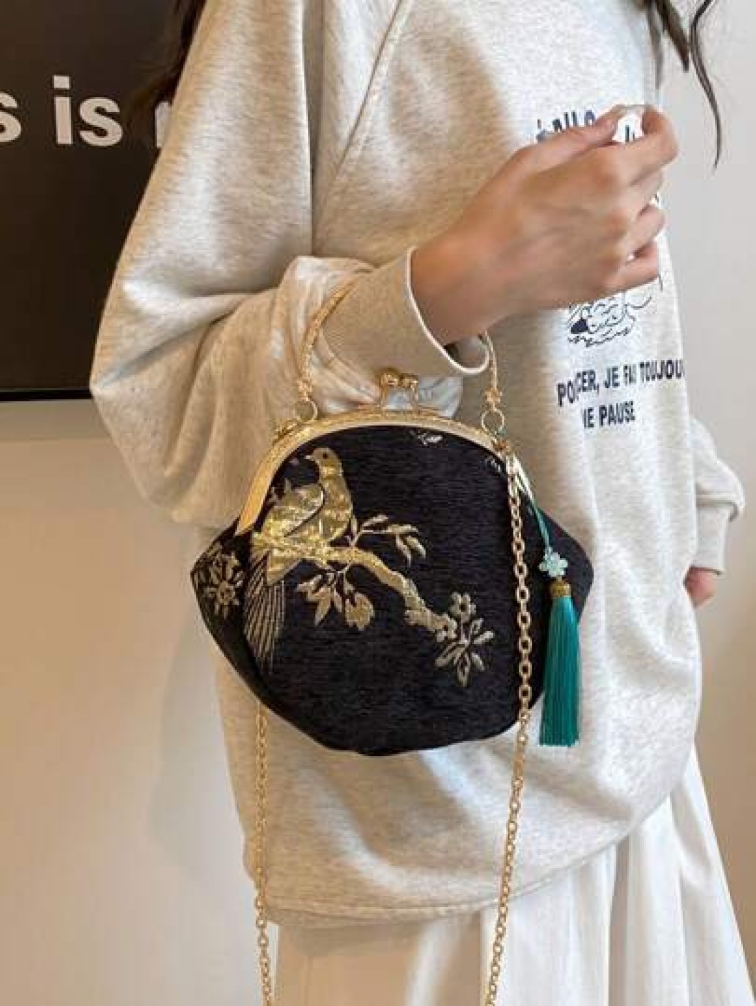 Summer Random Pattern Hanfu Style Crossbody Bag New Clip Mouth Handbag For Women