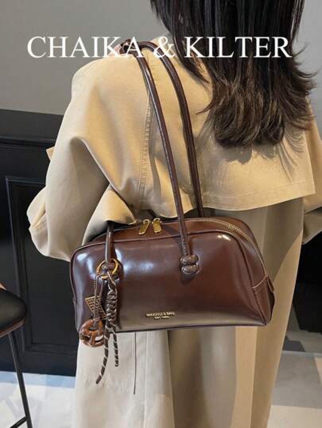 1pc CHAIKA KILTER Solid Shiny PU Leather Shoulder Bag Women s Fashion Large Capacity Bowling Bag With Dual Handles Zipper Closure Suitable For Daily Outdoor Use Sold With Pendant