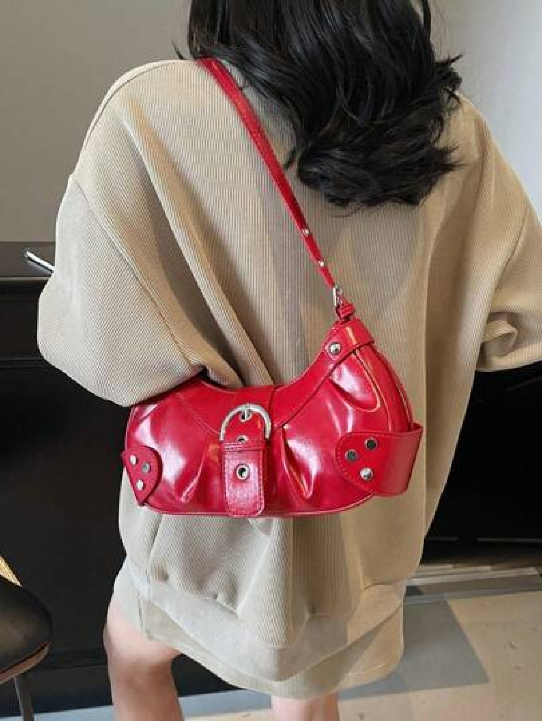 Niche Design Casual Versatile Minimalist Fashion PU Texture Shoulder Crossbody Handheld Crescent Bag