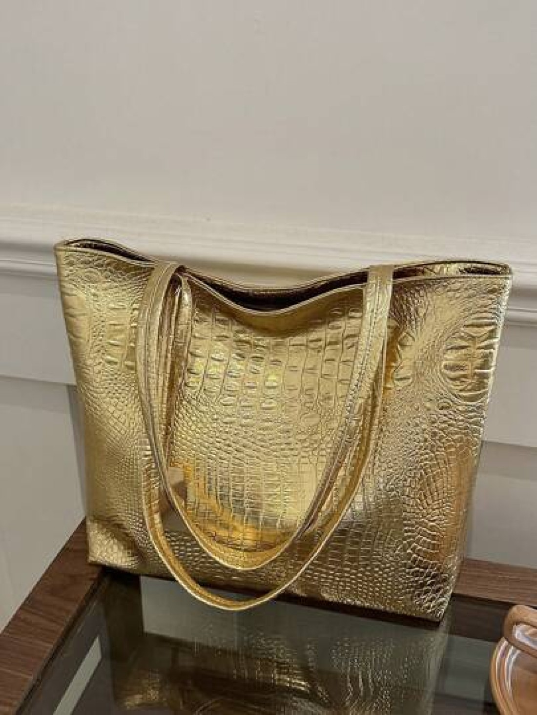 Large Capacity PU Leather Shoulder Handbag Crocodile Pattern Fashion Tote Bag Crossbody Bag Work School Commute Bag